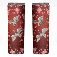 Hawaii Japan Cranes Sakura Flower Red Skinny Tumbler Japan Heritage Spirit - Polynesian Pride