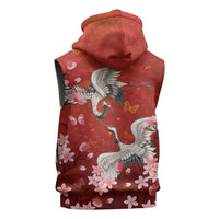 Hawaii Japan Cranes Sakura Flower Red Sleeveless Hoodie Japan Heritage Spirit LT01 - Polynesian Pride