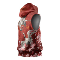 Hawaii Japan Cranes Sakura Flower Red Sleeveless Hoodie Japan Heritage Spirit LT01 - Polynesian Pride