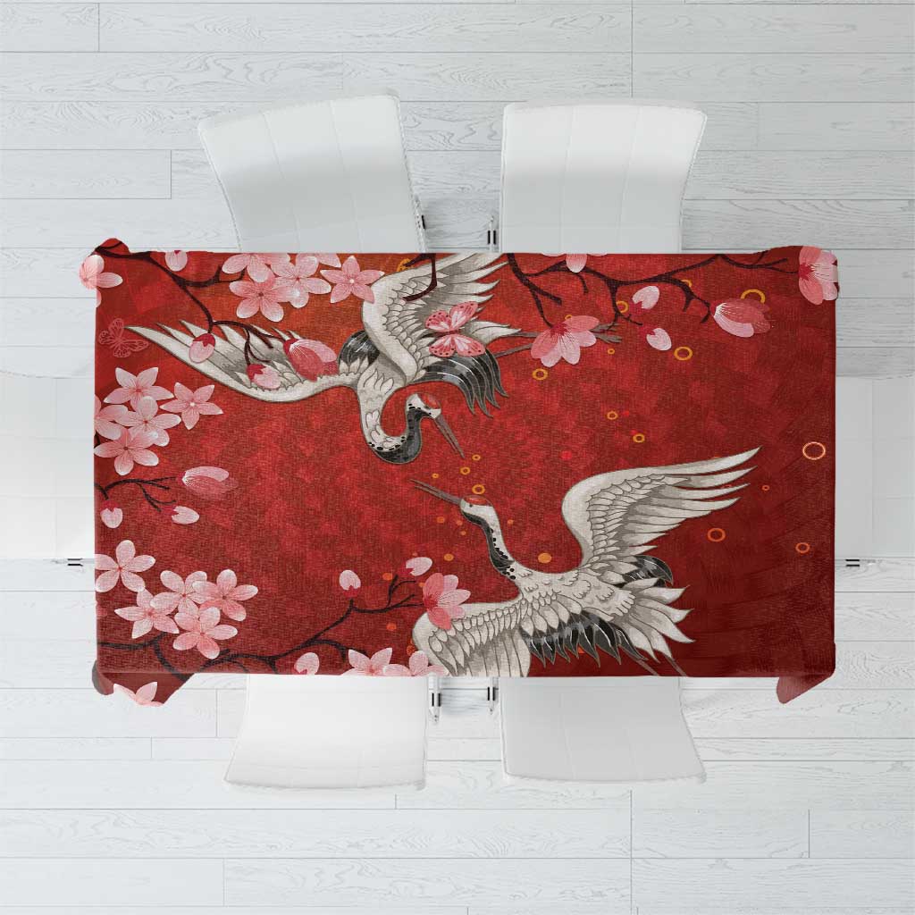 Hawaii Japan Cranes Sakura Flower Red Tablecloth Japan Heritage Spirit LT01 Red - Polynesian Pride