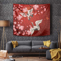 Hawaii Japan Cranes Sakura Flower Red Tapestry Japan Heritage Spirit - Polynesian Pride