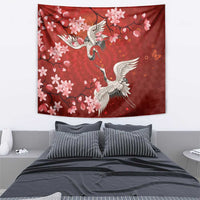 Hawaii Japan Cranes Sakura Flower Red Tapestry Japan Heritage Spirit - Polynesian Pride