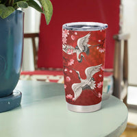Hawaii Japan Cranes Sakura Flower Red Tumbler Cup Japan Heritage Spirit - Polynesian Pride
