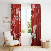Hawaii Japan Cranes Sakura Flower Red Window Curtain Japan Heritage Spirit - Polynesian Pride