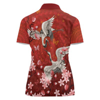 Hawaii Japan Cranes Sakura Flower Red Women Polo Shirt Japan Heritage Spirit - Polynesian Pride
