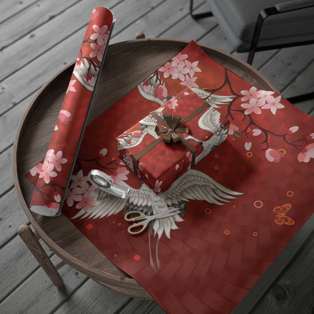 Hawaii Japan Cranes Sakura Flower Red Wrapping Paper Japan Heritage Spirit LT01 - Polynesian Pride