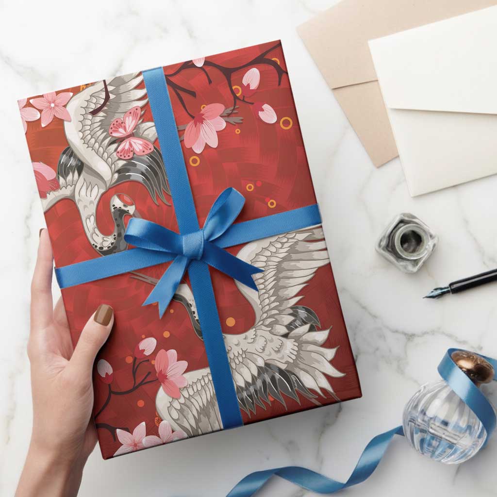 Hawaii Japan Cranes Sakura Flower Red Wrapping Paper Japan Heritage Spirit LT01 - Polynesian Pride