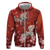 Hawaii Japan Cranes Sakura Flower Red Zip Hoodie Japan Heritage Spirit LT01 Zip Hoodie Red - Polynesian Pride