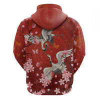 Hawaii Japan Cranes Sakura Flower Red Zip Hoodie Japan Heritage Spirit LT01 - Polynesian Pride