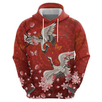 Hawaii Japan Cranes Sakura Flower Red Zip Hoodie Japan Heritage Spirit LT01 - Polynesian Pride