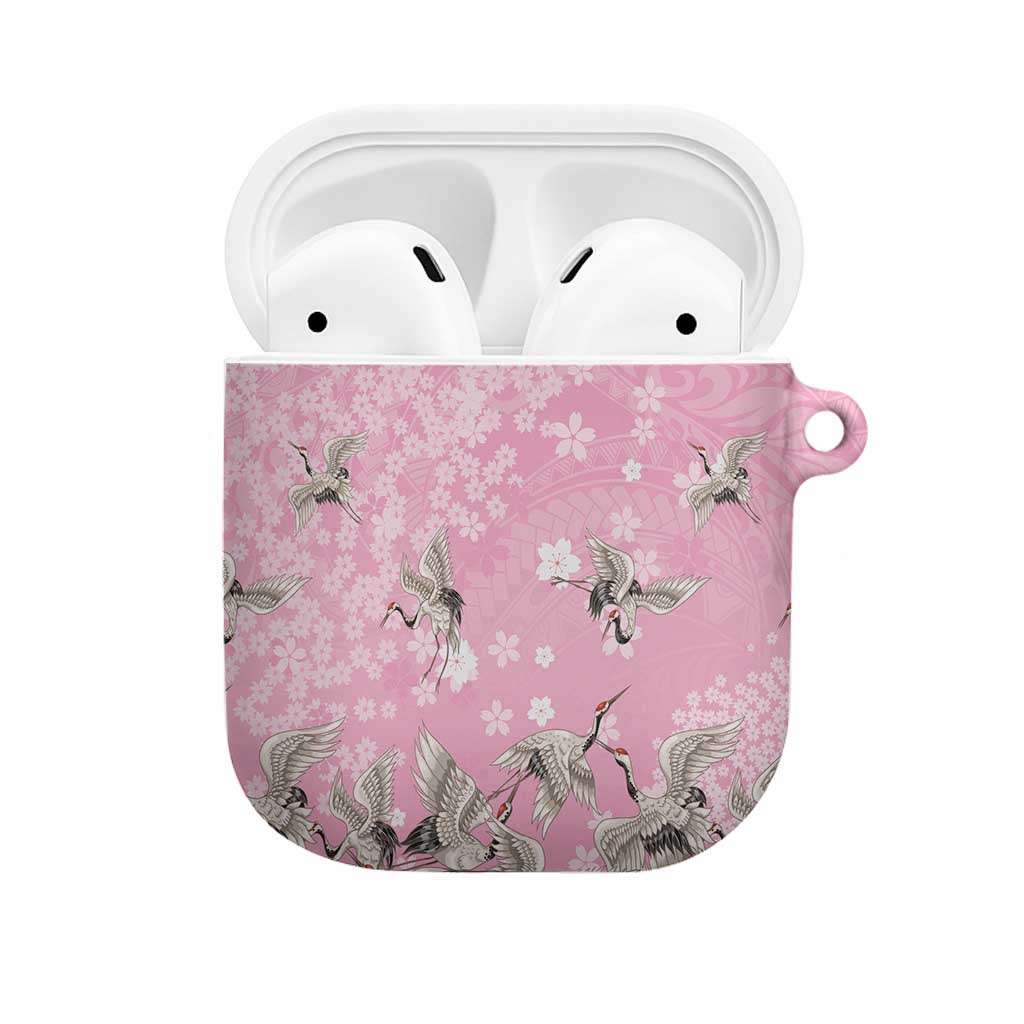 Cranes Sakura Floral Pink Pastel AirPods Case Hawaii Japan Culture LT01 Pink - Polynesian Pride