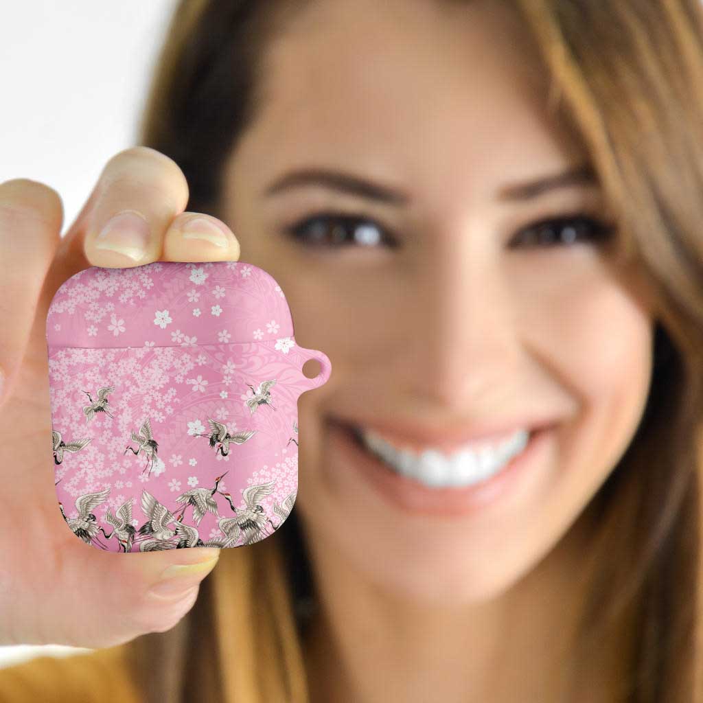 Cranes Sakura Floral Pink Pastel AirPods Case Hawaii Japan Culture LT01 - Polynesian Pride