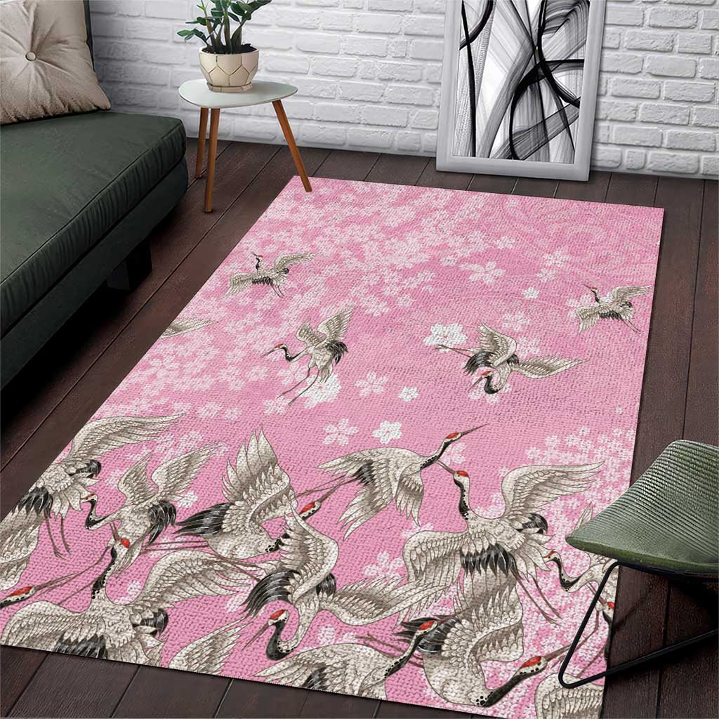 Cranes Sakura Floral Pink Pastel Area Rug Hawaii Japan Culture - Polynesian Pride