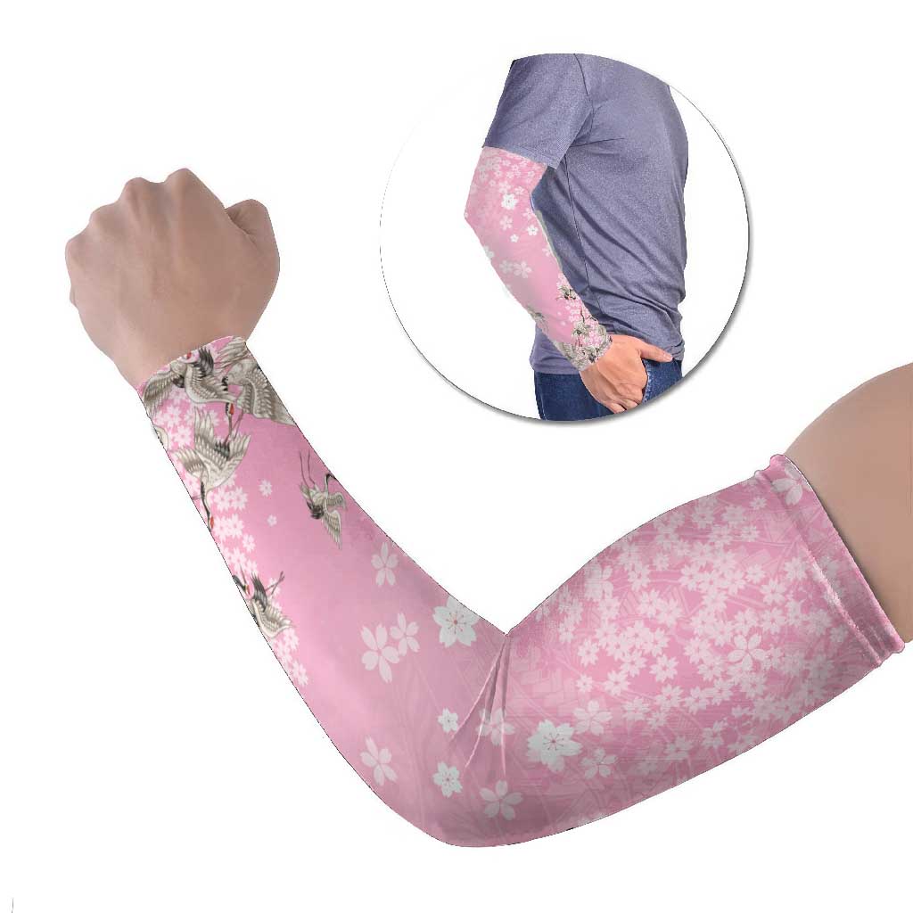 Cranes Sakura Floral Pink Pastel Arm Sleeves Hawaii Japan Culture LT01 Set of 2 Pink - Polynesian Pride