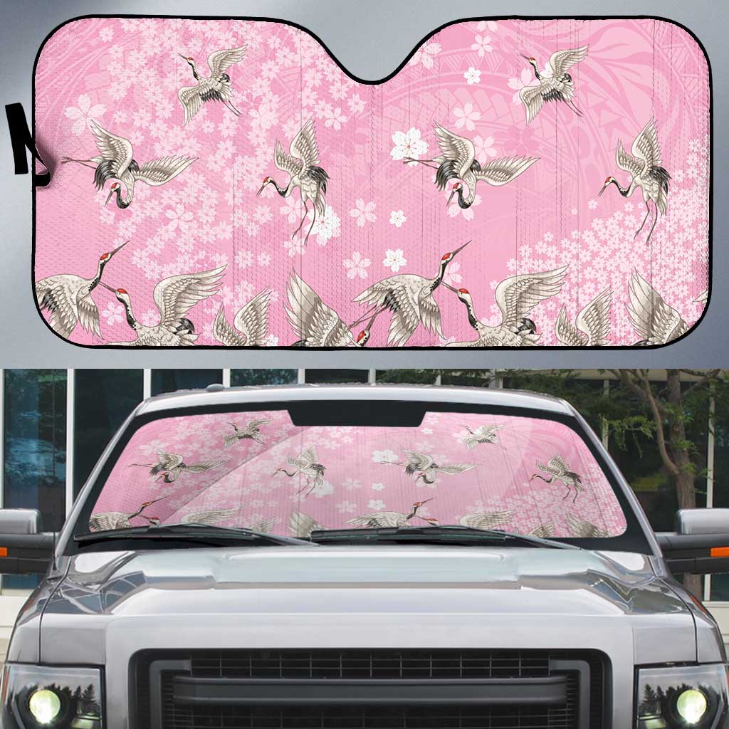 Cranes Sakura Floral Pink Pastel Auto Sun Shade Hawaii Japan Culture - Polynesian Pride