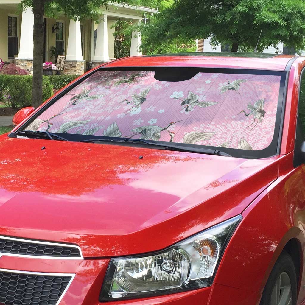 Cranes Sakura Floral Pink Pastel Auto Sun Shade Hawaii Japan Culture - Polynesian Pride