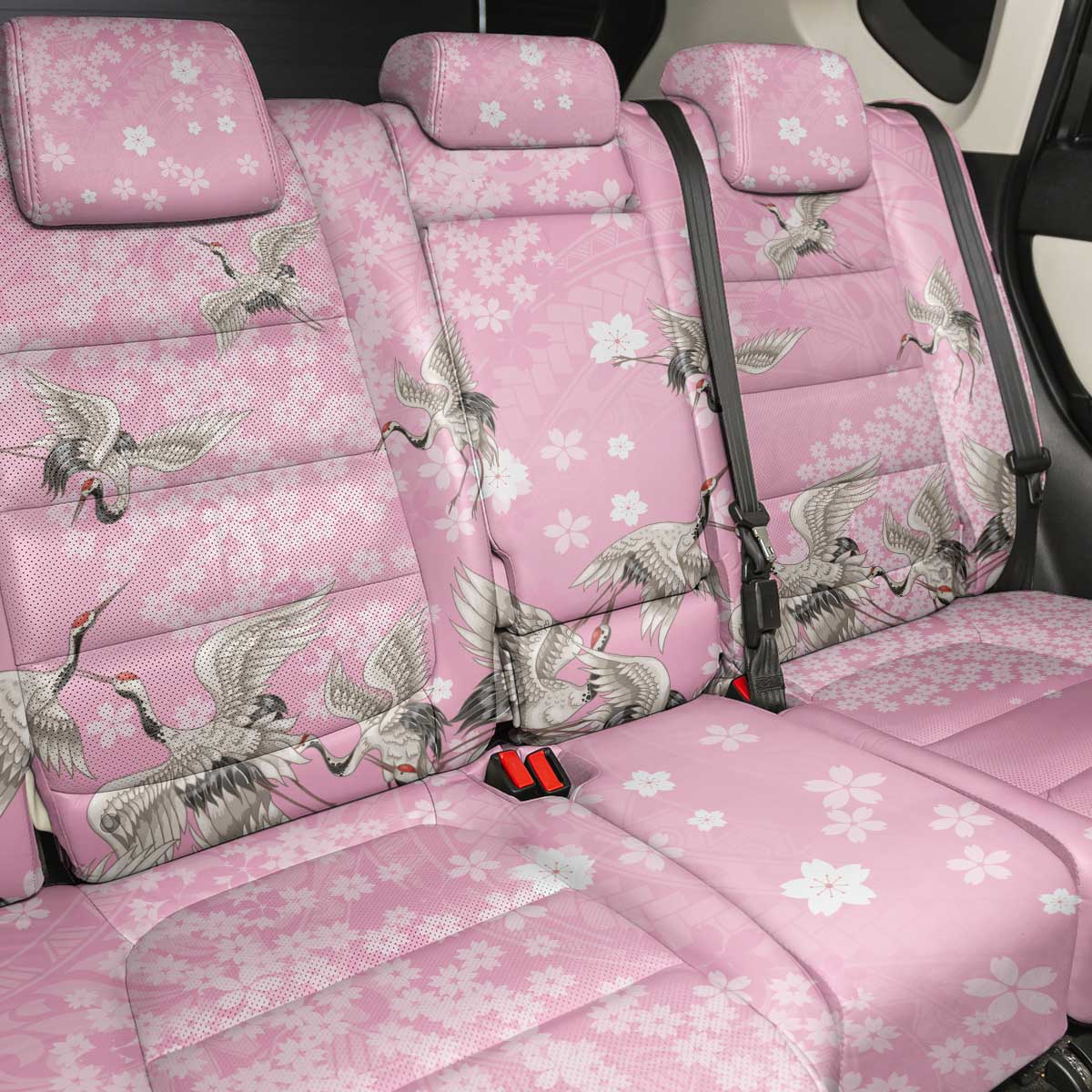 Cranes Sakura Floral Pink Pastel Back Car Seat Cover Hawaii Japan Culture LT01 - Polynesian Pride