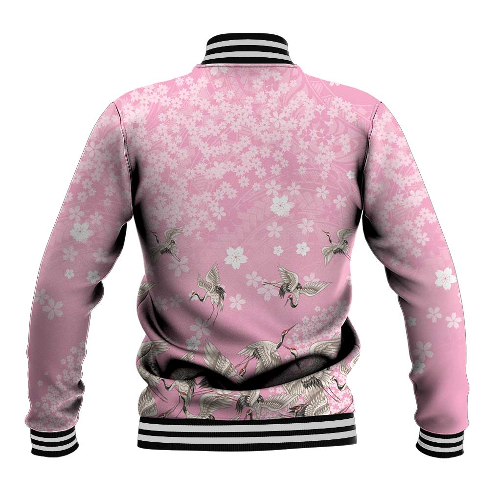 Cranes Sakura Floral Pink Pastel Baseball Jacket Hawaii Japan Culture LT01 - Polynesian Pride