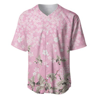 Cranes Sakura Floral Pink Pastel Baseball Jersey Hawaii Japan Culture LT01 Pink - Polynesian Pride