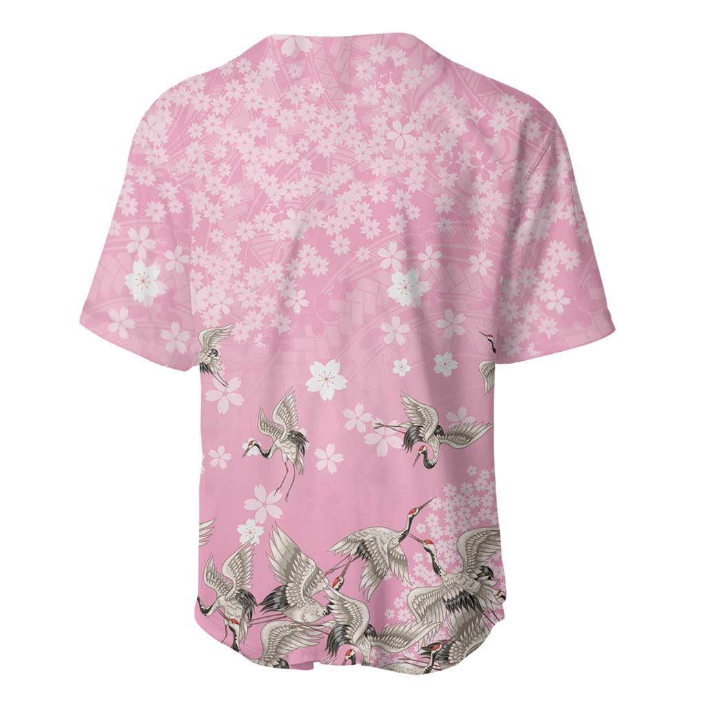 Cranes Sakura Floral Pink Pastel Baseball Jersey Hawaii Japan Culture LT01 - Polynesian Pride
