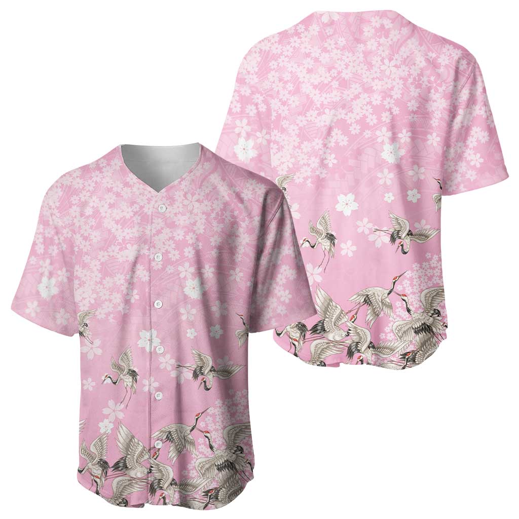 Cranes Sakura Floral Pink Pastel Baseball Jersey Hawaii Japan Culture LT01 - Polynesian Pride