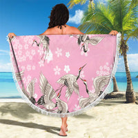 Cranes Sakura Floral Pink Pastel Beach Blanket Hawaii Japan Culture - Polynesian Pride