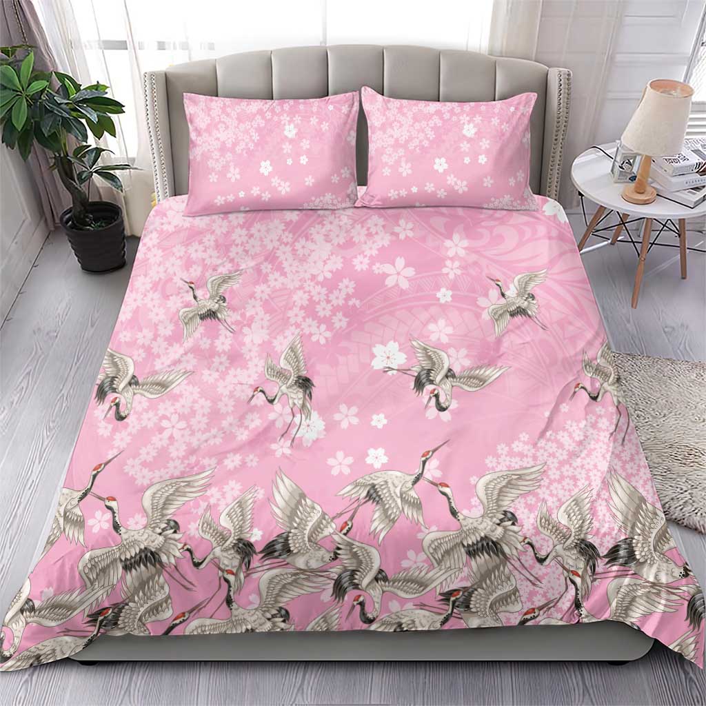 Cranes Sakura Floral Pink Pastel Bedding Set Hawaii Japan Culture - Polynesian Pride