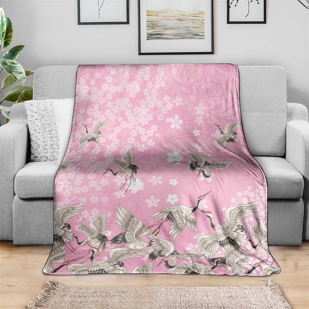 Cranes Sakura Floral Pink Pastel Blanket Hawaii Japan Culture - Polynesian Pride