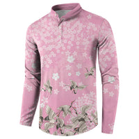 Cranes Sakura Floral Pink Pastel Button Sweatshirt Hawaii Japan Culture LT01 - Polynesian Pride