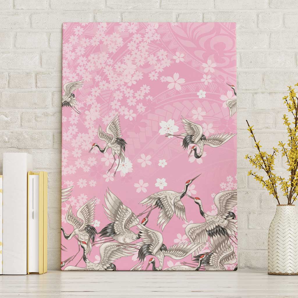 Cranes Sakura Floral Pink Pastel Canvas Wall Art Hawaii Japan Culture LT01 Without Frame Pink - Polynesian Pride