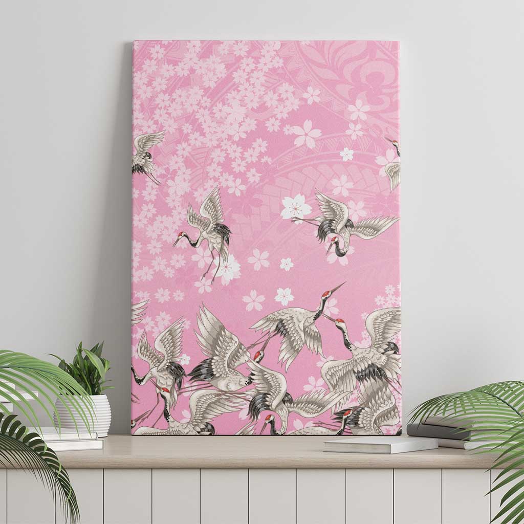 Cranes Sakura Floral Pink Pastel Canvas Wall Art Hawaii Japan Culture LT01 - Polynesian Pride