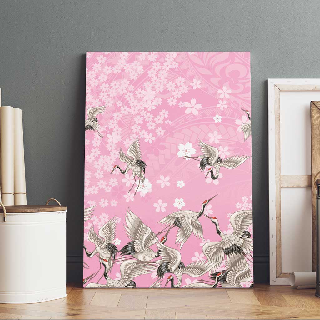 Cranes Sakura Floral Pink Pastel Canvas Wall Art Hawaii Japan Culture LT01 - Polynesian Pride