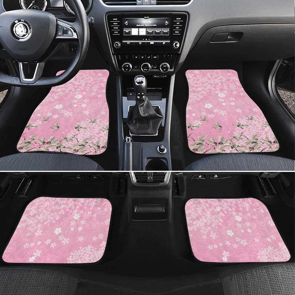 Cranes Sakura Floral Pink Pastel Car Mats Hawaii Japan Culture LT01 Set 4pcs Pink - Polynesian Pride