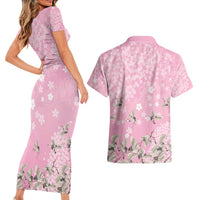 Cranes Sakura Floral Pink Pastel Couples Matching Short Sleeve Bodycon Dress and Hawaiian Shirt Hawaii Japan Culture - Polynesian Pride