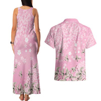 Cranes Sakura Floral Pink Pastel Couples Matching Tank Maxi Dress and Hawaiian Shirt Hawaii Japan Culture - Polynesian Pride