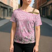 Cranes Sakura Floral Pink Pastel Cross Shoulder Shirt Hawaii Japan Culture LT01 - Polynesian Pride