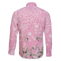 Cranes Sakura Floral Pink Pastel Family Matching Long Sleeve Bodycon Dress and Hawaiian Shirt Hawaii Japan Culture - Polynesian Pride