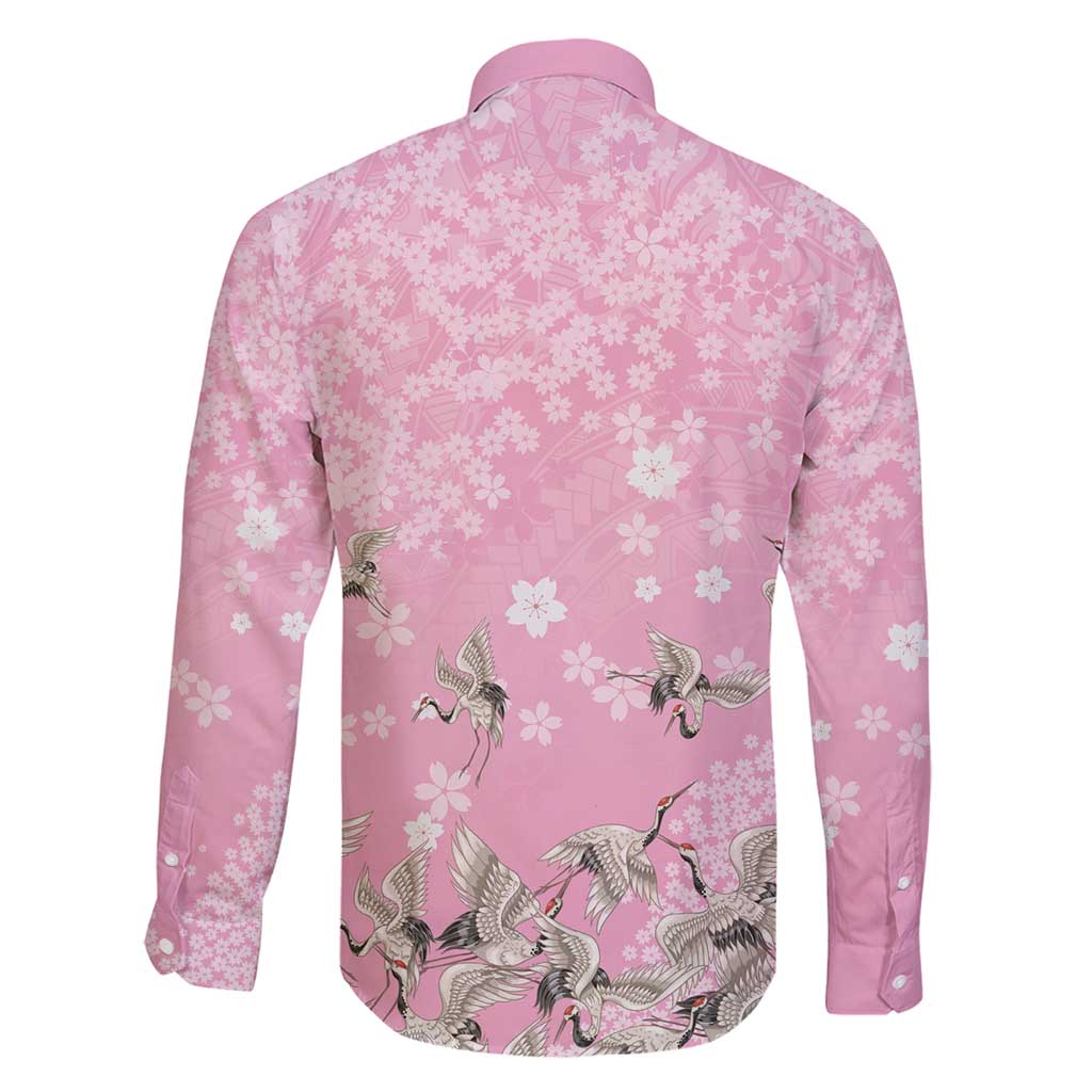 Cranes Sakura Floral Pink Pastel Family Matching Off Shoulder Maxi Dress and Hawaiian Shirt Hawaii Japan Culture - Polynesian Pride