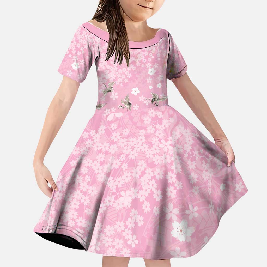 Cranes Sakura Floral Pink Pastel Family Matching Puletasi and Hawaiian Shirt Hawaii Japan Culture - Polynesian Pride