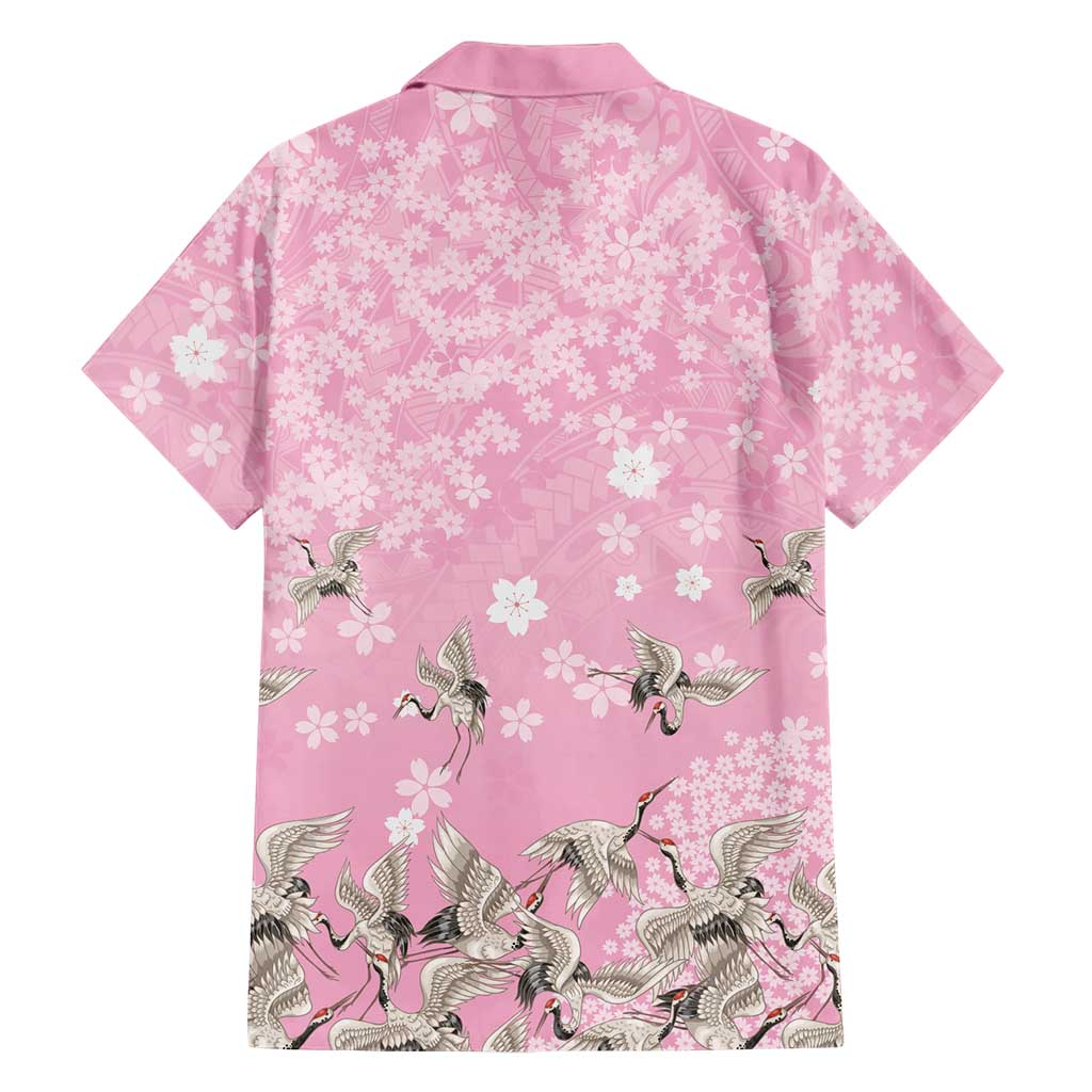 Cranes Sakura Floral Pink Pastel Family Matching Puletasi and Hawaiian Shirt Hawaii Japan Culture - Polynesian Pride