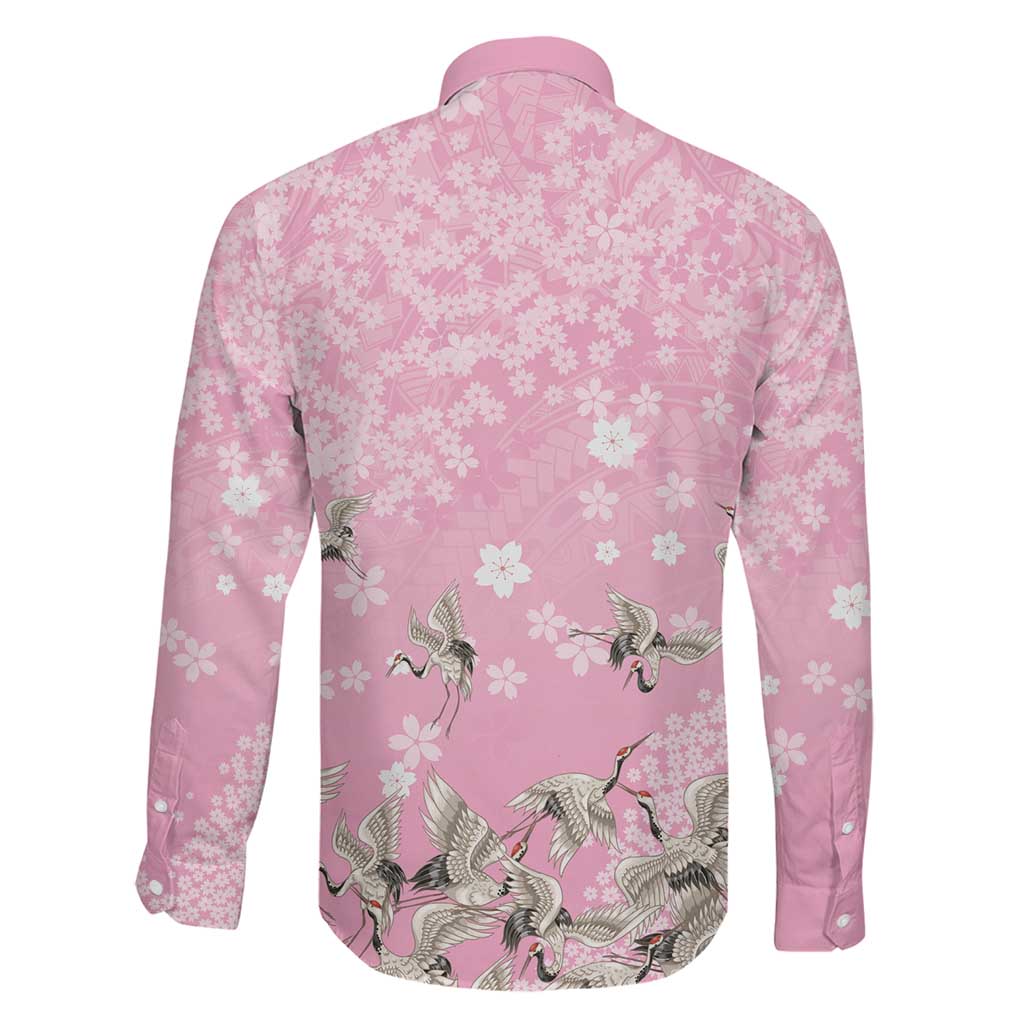 Cranes Sakura Floral Pink Pastel Family Matching Puletasi and Hawaiian Shirt Hawaii Japan Culture - Polynesian Pride