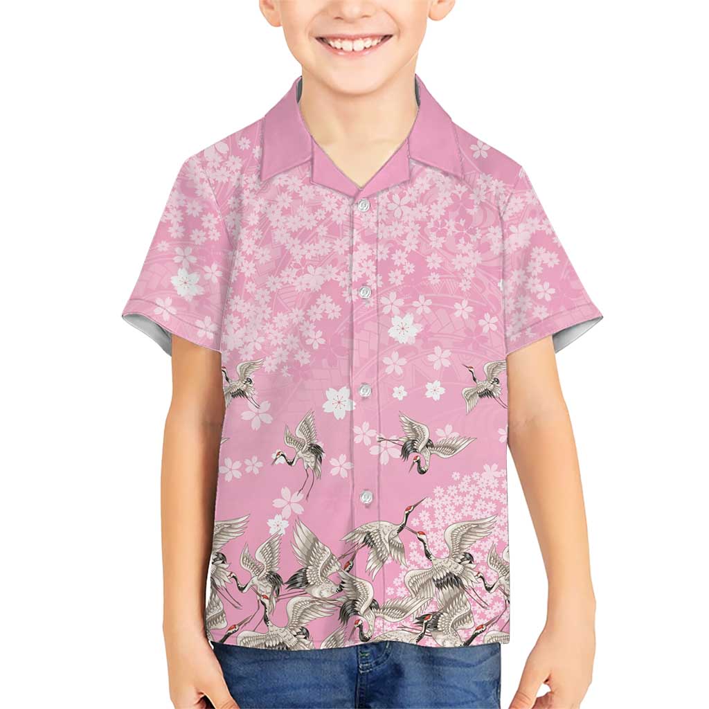 Cranes Sakura Floral Pink Pastel Family Matching Puletasi and Hawaiian Shirt Hawaii Japan Culture - Polynesian Pride