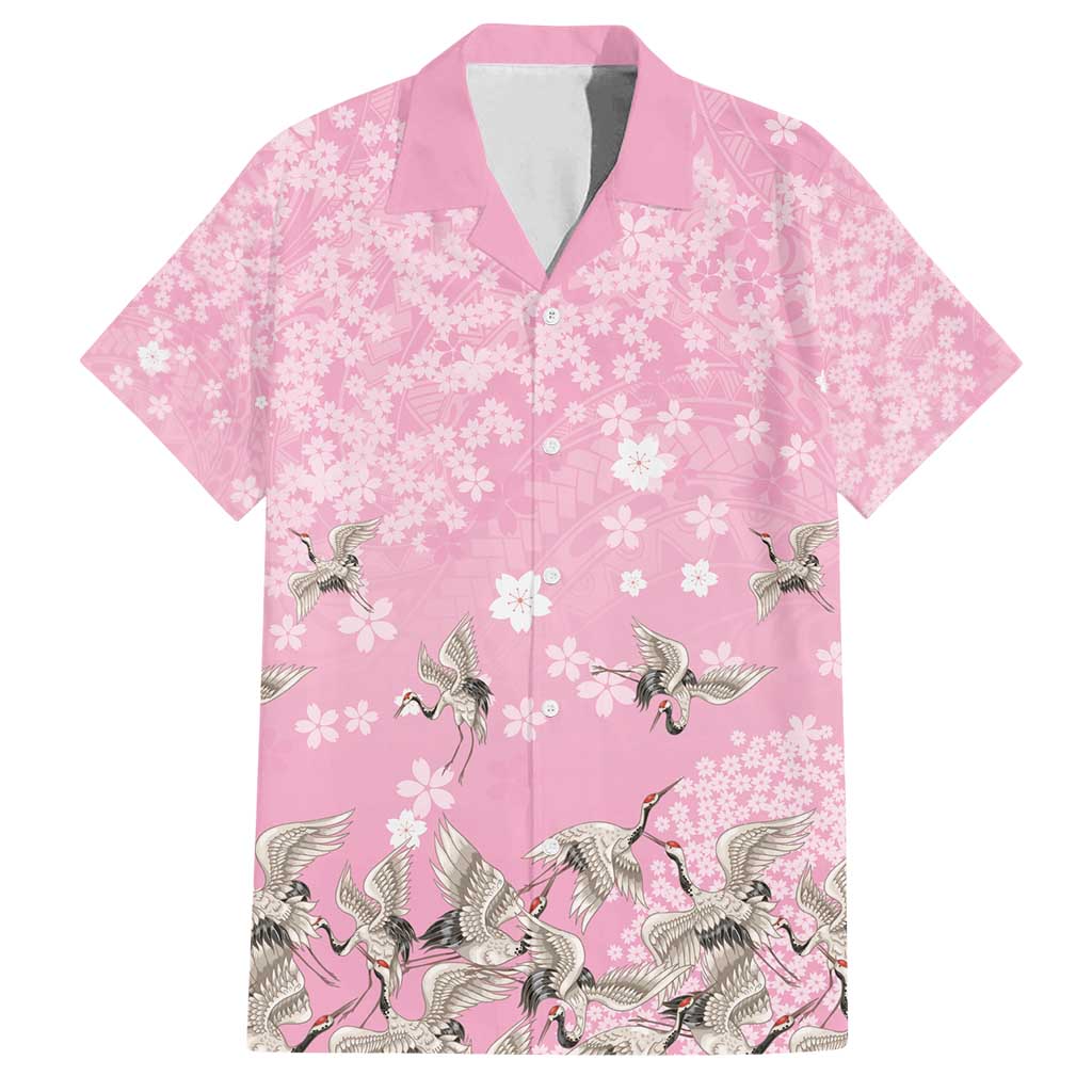 Cranes Sakura Floral Pink Pastel Family Matching Summer Maxi Dress and Hawaiian Shirt Hawaii Japan Culture - Polynesian Pride