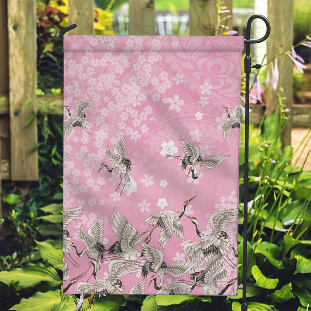 Cranes Sakura Floral Pink Pastel Garden Flag Hawaii Japan Culture - Polynesian Pride