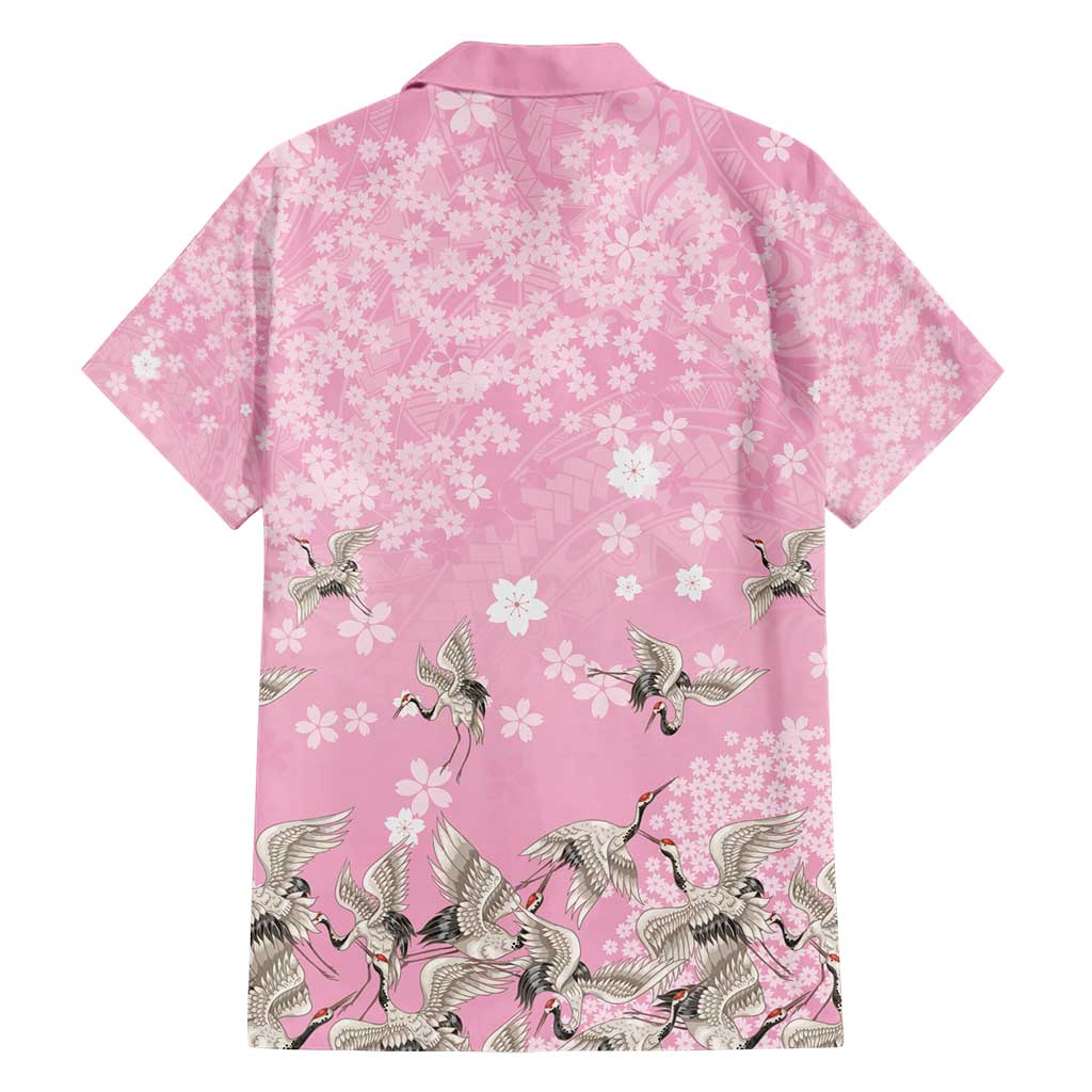 Cranes Sakura Floral Pink Pastel Hawaiian Shirt Hawaii Japan Culture - Polynesian Pride