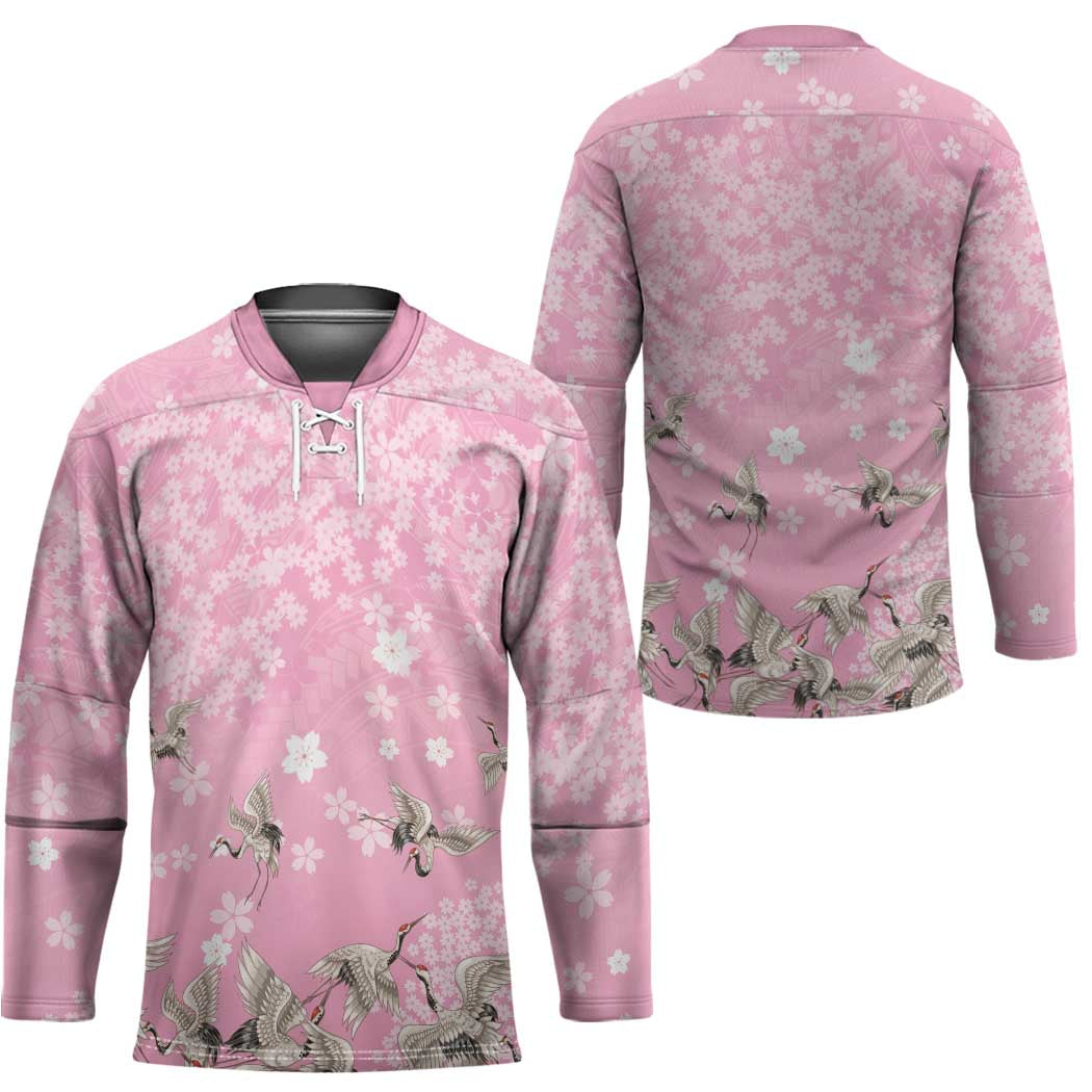 Cranes Sakura Floral Pink Pastel Hockey Jersey Hawaii Japan Culture - Polynesian Pride