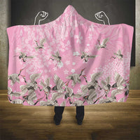 Cranes Sakura Floral Pink Pastel Hooded Blanket Hawaii Japan Culture LT01 - Polynesian Pride