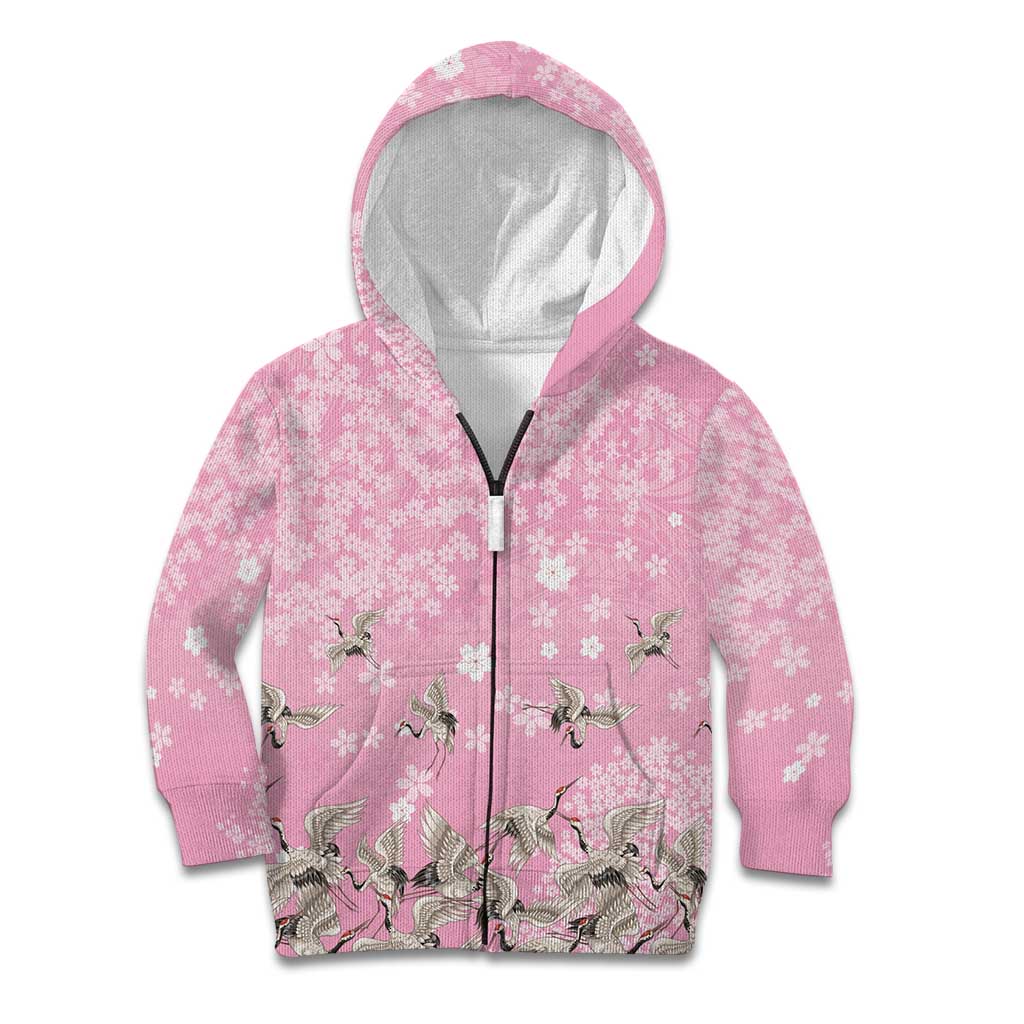 Cranes Sakura Floral Pink Pastel Kid Hoodie Hawaii Japan Culture - Polynesian Pride