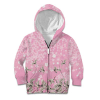 Cranes Sakura Floral Pink Pastel Kid Hoodie Hawaii Japan Culture - Polynesian Pride