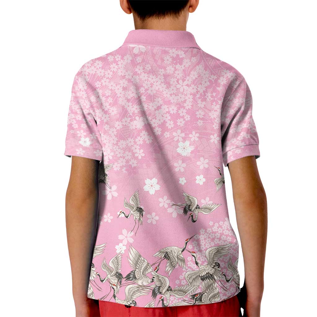 Cranes Sakura Floral Pink Pastel Kid Polo Shirt Hawaii Japan Culture - Polynesian Pride